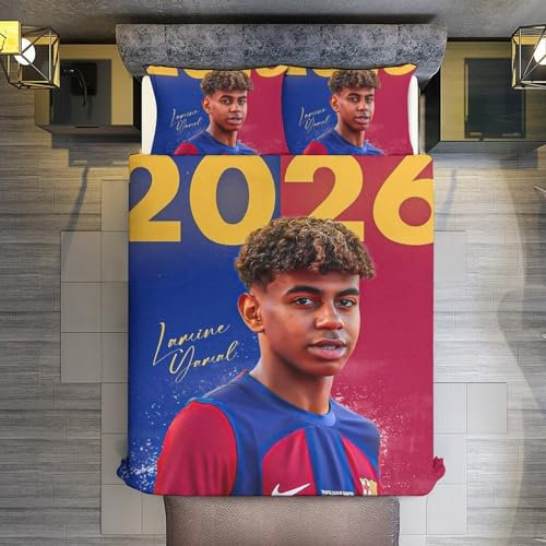 Fußballfan Bettwäsche 140x200 für Kinder, Jungen Teenager Bettbezug-Set für Einzelbett, Moderne Cartoon Bedruckte Bettbezüge mit Reißverschluss und 2 80x80cm Kissenbezug, j