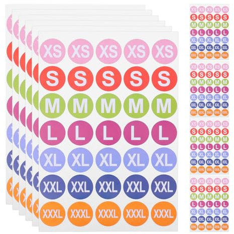 SHINEOFI 25 Blatt Konfektionsgrößen-Aufkleber Xs-Xxl Konfektionsgrößen-Streifenetiketten Rund Selbstklebende Bekleidungsgrößen-Etiketten Für T-Shirts Hosen Röcke Einzelhandel Xs S M L Xl