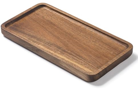 Bandeja de Baño de Madera de Acacia, Bandeja de Madera Rectangular, Bandeja Decorativa Natural para Cosméticos, Perfumes, Velas, Plantas (25 x 13 x 2 cm)