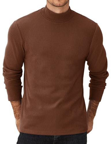 COOFANDY Herren Langarmshirt Rollkragen T-Shirt Rollkragenshirt Winter Longsleeve Unterziehrolli Unterhemd Thermoshirt Warmes Langarm-Oberteil Pullover Braun-Rollkragen XL