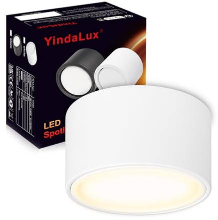 YindaLux LED Aufbauspot Weiß Ø95x55mm Deckenspots Aufputz 3000K, 1 Stück | Aluminium, inkl. 6W GX53 Leuchtmittel, 660LM Warmweiß, 230V, Aufbaustrahler Rund Deckenstrahler für Wohnzimmer, Küche
