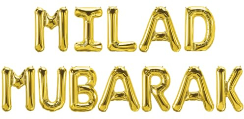 Peacock Supplies Milad Mubarak Foil Balloons, Gold | Party Balloon Decoration