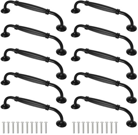 Lunaanda 10 Piezas Tiradores Cocina Negros,128MM Tiradores Armarios,Tiradores Vintage,Aleación de Aluminio Tiradores,con 20 Tornillos,Perfecto para Gabinete, Muebles, Dormitorio