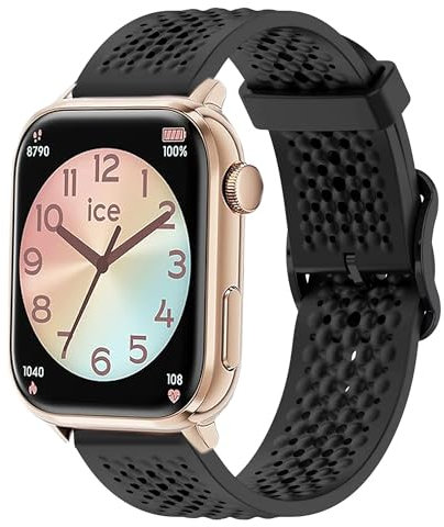 Lamshaw Bracelet Montre Connectée en Silicone,Compatible Ice-Watch ICE smart 2.0 1.96''watch, Léger, Résistant à l'Eau & Hypoallergénique,Idéal pour le Sport, les Voyages & les Looks Tendance (Noir)