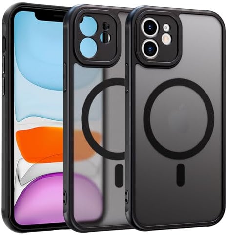 ZYIMOU Cover per iPhone 11 Compatibile con MagSafe, Magnetica Custodia Traslucida Opaca Posteriore Antiurto Antigraffio Retro Protettiva Case, Nero