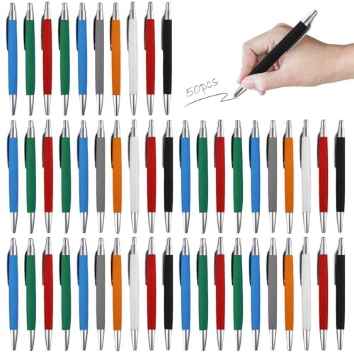 GBKDQQ 50 Stück Ergonomische Kugelschreiber, Rutschfester Kulli 8 Farben Druckkugelschreiber Großraumine Kuli für Büro und Haushalt Kulis Blauschreibend