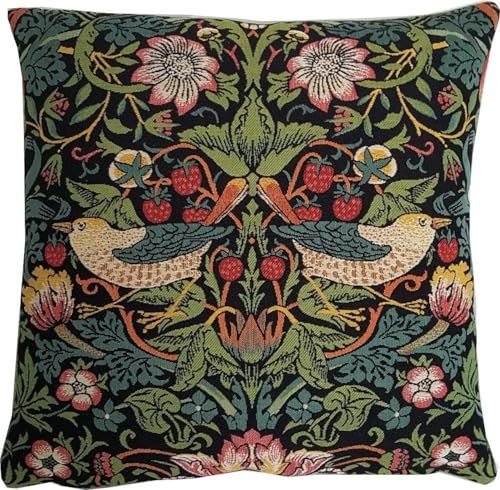 Home of Christmas Kissenbezug 45x45 cm Gobelin Kissen Kissenhülle Sofakissen Dekokissen (Strawberry Thief William Morris)