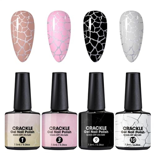 4 Stück Crackle Gel Nagellack Set, Cracked Nagellack Stilvoller Crackle Gel Nail Polish Nails Art Kit Für Den Professionellen, Salon, Heimgebrauch, Langanhaltend Und Einfach Aufzutragen