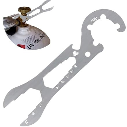 T TAKONE Stainless Steel Gas Bottle Wrench - For 11 kg Propane Gas Bottle, with Gas Regulator Key & Bottle Opener - Suitable for Outdoor Use (Silver)
