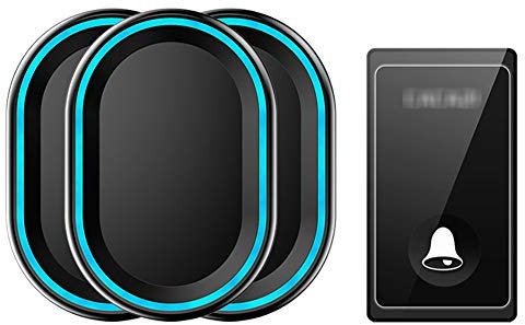 LKLNCXC Doorbell Wireless Doorbell,IP44 Door Chime 1 Buttons And 3 in Receivers with Blue Flash Light 4 Adjustable Volume Levels 58 Melodies,Fit for Home Office Store-2(1)