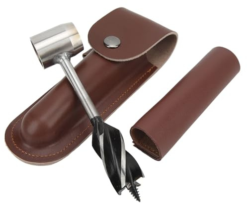 Risegun Handschneckenschlüssel -Set Edelstahl Multifunktional Tragbarer Manueller Holzschneckenbohrer mit Aufbewahrungsbeutel (Braune Lederbeutel und Holster)