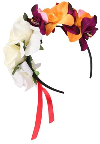 ERINGOGO Floral Haarband mit Orchideen Design Modischer Haarreif für Damen Halloween Party Haarschmuck Beiges Blumen Stirnband für Festival und Kostüm Langlebiges Material
