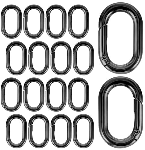 18 Pz 38 mm Mini Moschettoni Neri, Moschettone Piccoli Ganci ad Anello a Molla con Fibbia a Scatto Clip per Portachiavi Borse Tenda Zaino Tracolla e Accessori