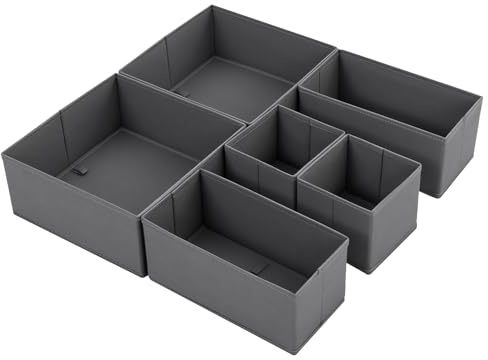 Sekey Schubladen Organizer, Schubladenbox für Malm Kommode, Stoff-Aufbewahrungsbox als Ordnungssystem für Kleidung, Unterwäsche und Socken – 6er Set, Faltbar, Dunkelgrau