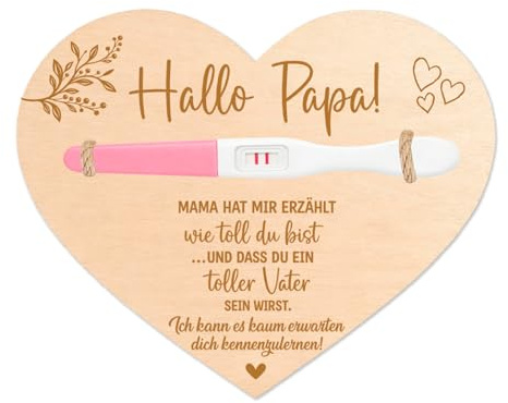 RgitFzi Holz Schwangerschaft Verkünden Box - Hallo Papa Geschenk für Werdender Papa - Kreative Baby Verkündung & Du Wirst Papa Überraschung - Platz für Schwangerschaftstest - Erinnerungsstück