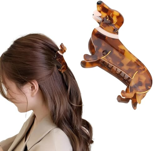 PHYNDR 1 pieza de pinzas para el pelo con forma de perro salchicha, bonitas pinzas para el pelo de acetato para niñas