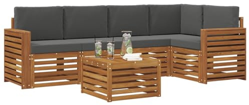 vidaXL Sofagarnituren 6 pcs Natur und Anthrazit Massivholz Akazie, Moderner Outdoor-Sofa, strapazierfähiges Möbel für Garten, Bequeme Lounge-Sitzgruppe für die Terrasse