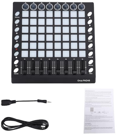 Naroote MIDI Controller Strike Pad, 48 Velocity Sensitive Pads with RGB Backlighting, 8 Knobs 8 Faders 16 Function Buttons Pad with USB 2.0 MIDI Connectivity, for Win OSX Android IOS Music