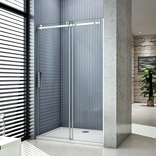 Porte de douche coulissante 150x195cm,installation en niche 8mm verre trempé, vitrification NANO, anticalcaire,