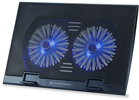 Conceptronic THANA02B Laptop/Notebook Cooling Pad/Tray for up to 17 devices, 2 Integrated fans, Height adjustable, Anti slip design, on/off power switch, usb powered