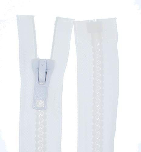 Zipworld - Cerniera lampo in plastica con denti grandi, 8 mm, divisibili (bianco – 101, 170 cm)
