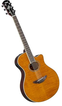 YAMAHA APX600FM Elektroakustik-Gitarre – Geflammte Ahorn-Decke, Schlanker Thinline-Korpus, 25 Mensur, System65 Tonabnehmer, EQ, Integriertes Stimmgerät – Amber