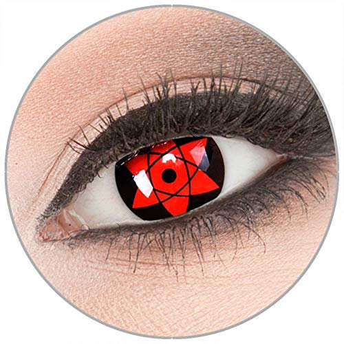 Farbige 'Uchiha' Kontaktlinsen von 'Evil Lens' zu Fasching Karneval Halloween 1 Paar rote schwarze Crazy Fun Kontaktlinsen mit Behälter in Topqualität ohne Stärke