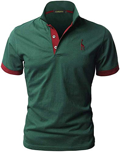 GNRSPTY Mens Short Sleeve Polo Shirts Classic Giraffe Embroidery Tennis T-Shirt,Green,XL