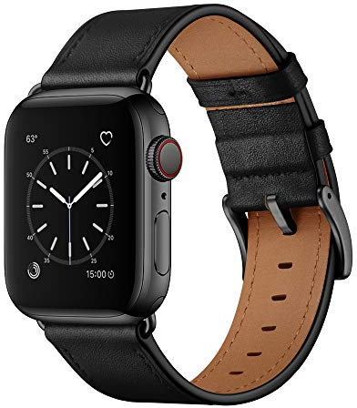 OUHENG Cinturino in pelle compatibile con Apple Watch Band 49 mm/46 mm/45 mm/44 mm/42 mm, cinturino in vera pelle compatibile con iWatch Ultra 3/2/1 e serie 11/10/9/8/7/6/5/4/3/2/1 e SE3 SE2 SE, nero