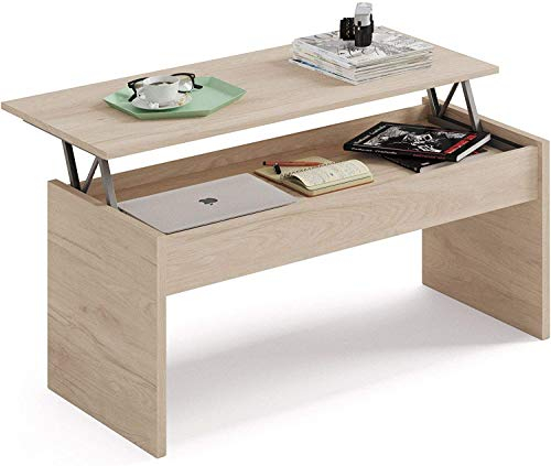 MUEBLES PITARCH Couchtisch, Couchtisch, Couchtisch, Beistelltisch, Esstisch, Aurora-Eiche, 47 x 100 x 50 cm (geschlossen), 58 x 100 x 50 cm (geöffnet), niedriger Couchtisch, modern, Modell Oslo