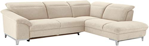 Mivano Bettsofa Teresa / Ecksofa mit Schlaffunktion, Kopfteilverstellung und Ottomane / 293 x 84 x 232 / Mikrofaser, Creme