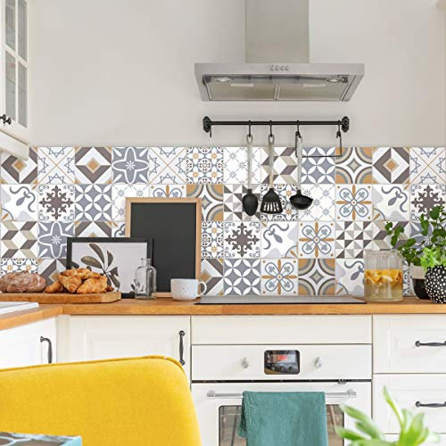 Stickers Carrelage Adhésif 20x20 cm - Sticker Autocollant Carreaux de ciment – Décoration Murale Stickers Carrelage pour Salle de Bain et Cuisine - Carreaux de ciment adhésif mural - 60 pièces
