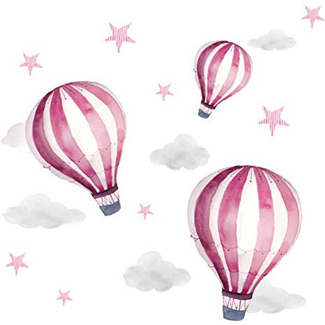 Little Deco Aufkleber Mädchenzimmer Heißluftballons I Wandbild 68 x 34 cm (BxH) I Wolken Sterne Kinderzimmer Mädchen Wandtattoo Kind Babyzimmer Mädels Bild DL539-15