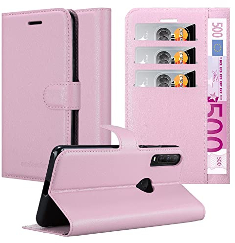 Cadorabo Hülle kompatibel mit Alcatel 1S 2020 Handyhülle aus Premium Kunst Leder Flip Klappbare Stoßfeste Magnetische [Standfunktion] [Kartenfächern] Cover Hülle für Alcatel 1S 2020 Tasche in Rosa