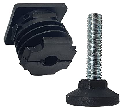 DOJA Industrial | Verstellbar Vierkantrohr M10-Gewinde Stopfen | Pack 4 | Vierkant Rohrstopfen mit Möbelfüße Verstellbar 30x30 | Tischbeine Lamellenstopfen Stellschrauben | Fuss Regulierschraube