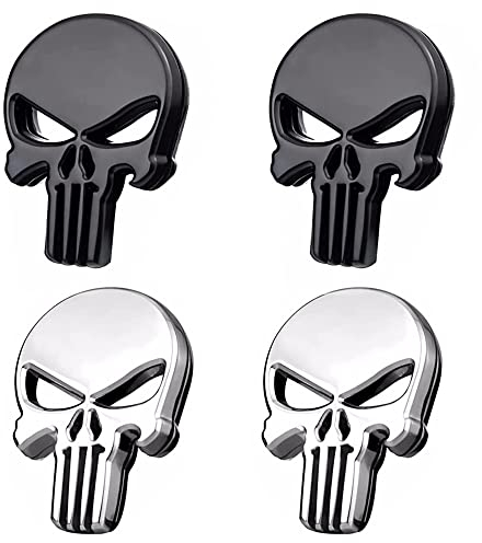 CYUaoao 3D Metall Autoaufkleber 4 Stück Aufkleber Decal Totenkopf Skull Auto Sticker Schwarz Silber Für Auto Motorrad Fahrrad Dekoration