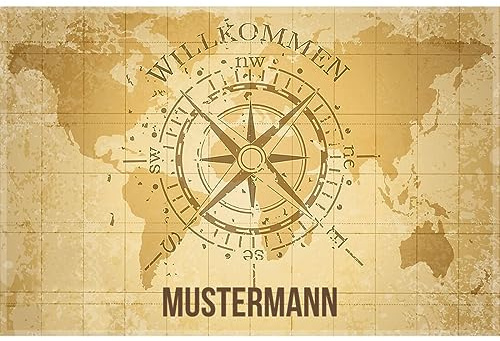 Manutextur Fußmatte mit Namen - Motiv Landkarte Kompass - viele Daheim-Motive - Schmutzfangmatte personalisiert - Größe 50x80 cm - persönliches & individuelles Geschenk