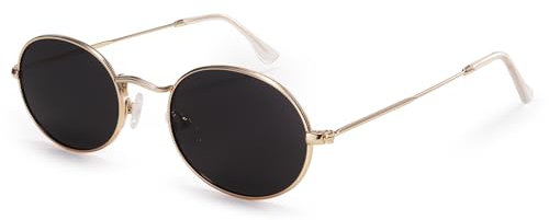 Dollger Oval Retro Sonnenbrille für Frauen Vintage Metallrahmen Brillen Anti Reflektierende Brillen Unisex,Gold
