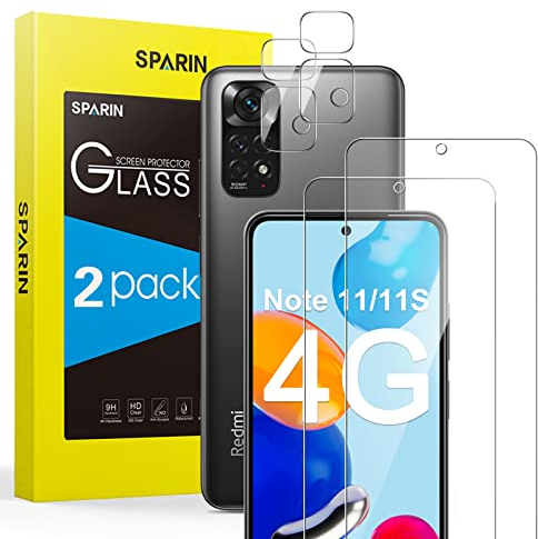 SPARIN Vetro Temperato per Redmi Note 11 4G / Note 11S 4G 6.43, 2 Pellicola Fotocamera e 2 Pellicola Protettiva