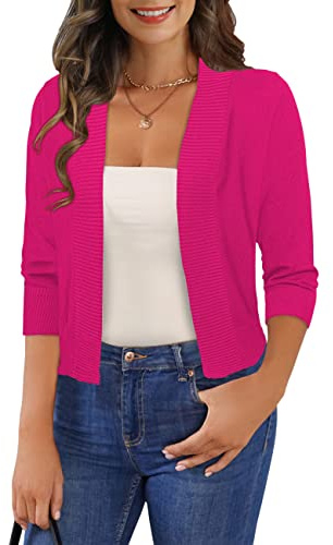 GoMamee Women's Bolero Shrug 3/4 Sleeve Open Front Short Cropped Cardigan Sweaters Jackets, Rose L