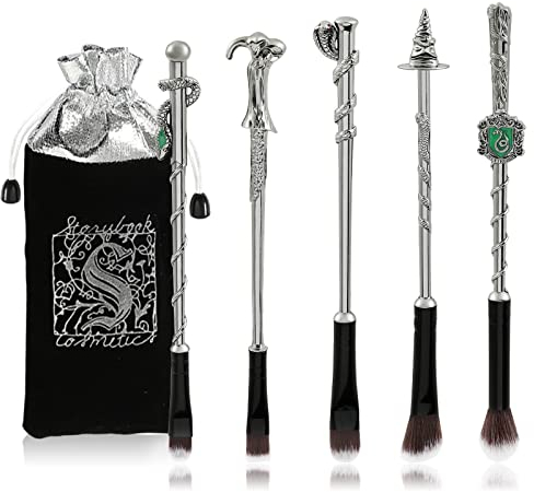 3D Pinceaux Maquillages Baguette de Magicien, 5 Pièces H-Potter Pinceau de Maquillage à poignée en métal, Cadeau H-Potter Accessoire pour filles, femmes