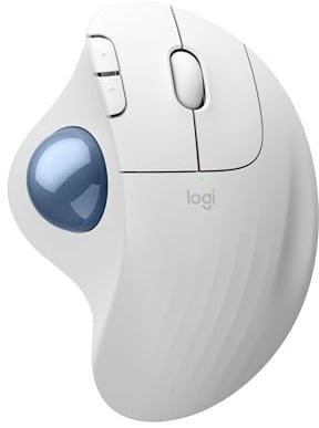 Logitech Ergo M575S Wireless Trackball Mouse, Wireless Ergonomic Mouse with Bluetooth and Encrypted Dongle, Comfortable Thumb Control, Precise and Smooth Tracking, for PC/Mac - Off-White Blue Ball