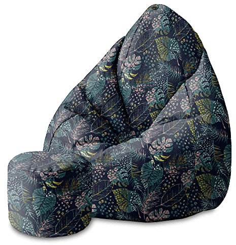 DreamRoots Bean Bag 80x80x120cm - Sitzsack mit Lehne und Hocker und Bezug - Sitzkissen Boden - Chill Bubibag - Sitzsack mit Füllung - Erwachsene mit Füllung M-Dunkle Blum1