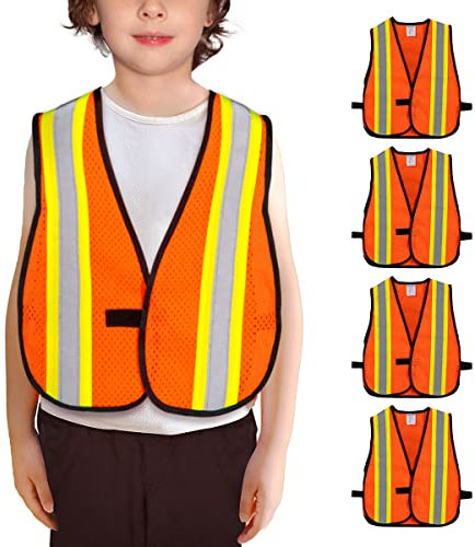 KAYGO 5 Stück Kinder Warnweste Sicherheitsweste für Kinder 6-9 Jahre, Hoch Sichtbare Silber Streifen Reflektierend, Unisex Kinder Warnschutzweste für Schulweg Fahrrad Sport (2XS, 6-9 Jahre)