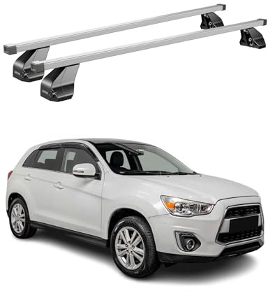Menabo Dachträger Grundtäger kompatibel mit Mitsubishi ASX 2010-2019 Stahl 75kg Silber 2tlg Fixpunkte für Fahrradträger, Dachboxen, Skiträger Abschließbar