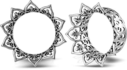 KOOBODY 2PCS Ohrenschützer Hohle Stecker für Ohr Blumig Einzelne aufgeweitete Tunnels Mode Expander Dehner Piercings Messing Gauge Ohrringe 0g-1