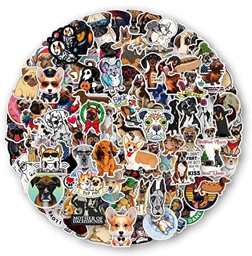100 Stück Hundeaufkleber, Cartoon niedlichen Welpen Aufkleber für Wasserflaschen, Laptops, Skateboards,Vinyl wasserdicht wiederverwendbar Haustier Tier Aufkleber für Kinder und Jugendliche