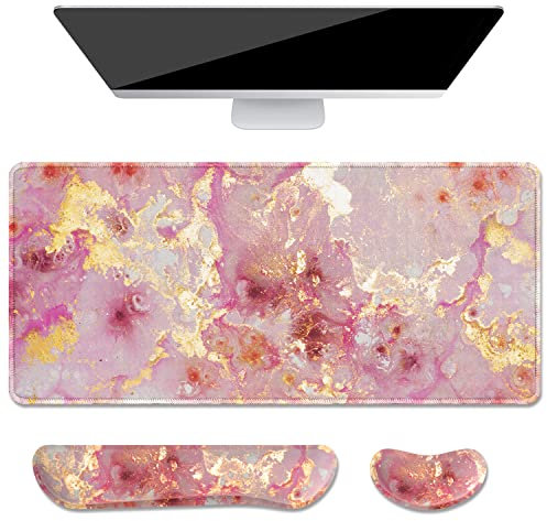 Auhoahsil Grand tapis de souris avec repose-poignets pour clavier et souris, support de poignet épais et doux en mousse à mémoire de forme, grand et long, 90,2 x 40,9 cm, pour ordinateur de jeu de