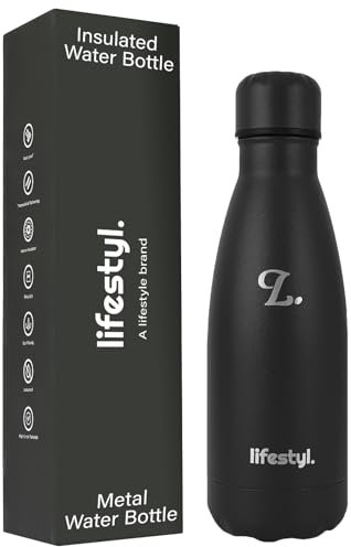 LIFESTYL. Stainless Steel Water Bottle | 24 Hrs Cold & 12 Hrs Hot| Thermoshield Technology Vacuum Insulated Metal Water Bottles, Leak-Proof Drinks Bottle for Gym, Yoga, Cycling (350 ml, Black)