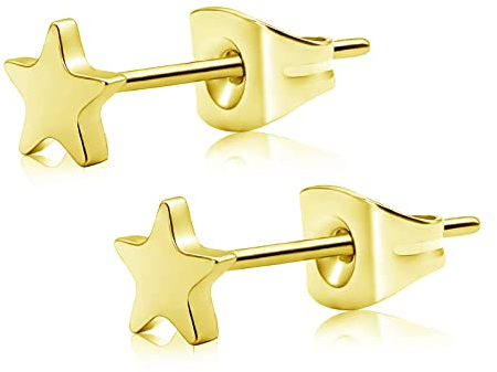 Artskin Nickel frei hypoallergen Titanium Stern Ohrstecker für empfindliche Haut zierliche flache Ohrringe für Teenager Mädchen Frauen kleine minimalistische einfache Schmuck